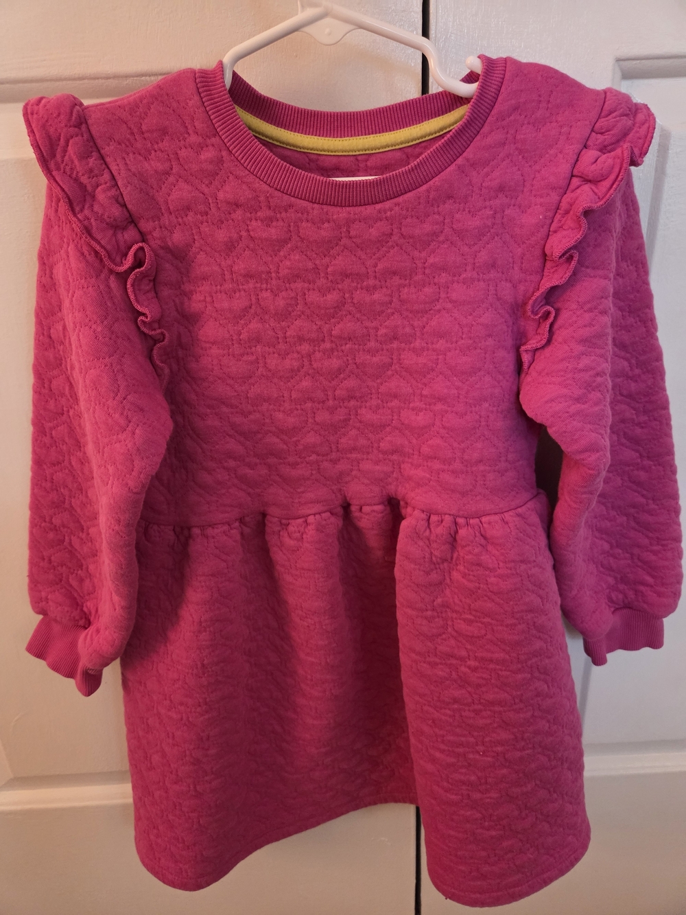 Mini Boden Hot Pink Quilted Ruffle-Shoulder Dress